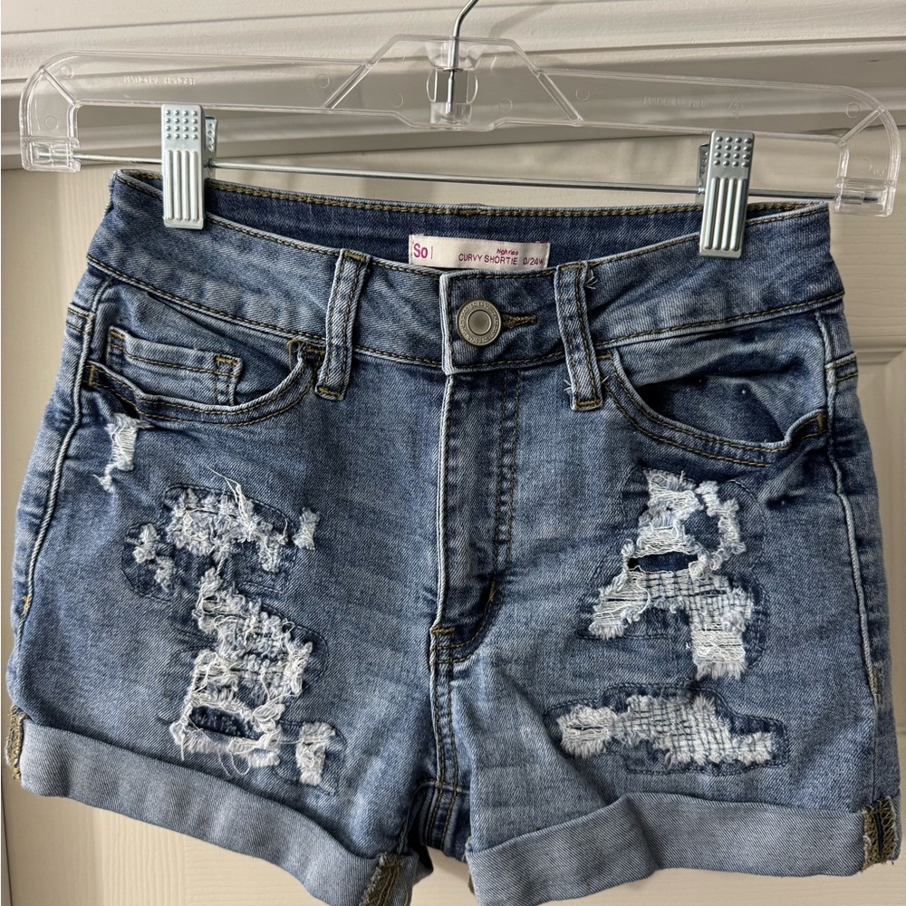 SO Women's Ripped Jean Shorts - Blue